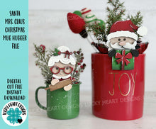Load image into Gallery viewer, Santa Mrs. Claus Christmas Mug Hugger File SVG, Glowforge Tiered Tray, Tray Decor, Holiday, Topper, LuckyHeartDesignsCo
