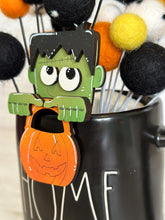 Load image into Gallery viewer, Frankenstein Halloween Mug Hugger File SVG, Glowforge, Tiered Tray, Tray Decor, Topper, Holiday Pumpkin, Trick or Treat LuckyHeartDesignsCo