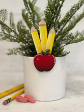Load image into Gallery viewer, Pencil Apple Teacher School Mug Hugger File SVG, Glowforge Tiered Tray, Tray Decor, Bookworm, Gift, Topper, LuckyHeartDesignsCo