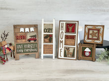 Load image into Gallery viewer, MINI Cozy Christmas Interchangeable Leaning Sign File SVG, Farmhouse, Deer, Tree, Hot Cocoa, Tiered Tray Glowforge, LuckyHeartDesignsCo