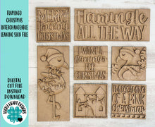 Load image into Gallery viewer, Flamingo Christmas Interchangeable Leaning Sign File SVG, Glowforge ,Beach, Tropical, Florida Tiered Tray, LuckyHeartDesignsCo