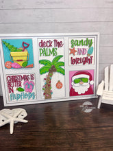 Load image into Gallery viewer, Christmas at the Beach Interchangeable Leaning Sign File SVG, Glowforge, Palm Tree, Shells, Tiered Tray, LuckyHeartDesignsCo