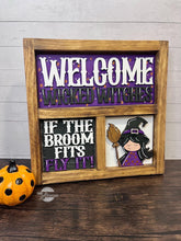 Load image into Gallery viewer, Cute Witch Interchangeable Leaning Sign File SVG, Glowforge Tiered Tray, Halloween, Boo, Trick or Treat, LuckyHeartDesignsCo