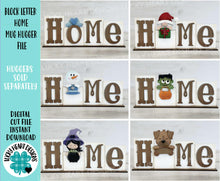 Load image into Gallery viewer, Block Letter Home Mug Hugger Display Board File SVG, Glowforge, Tray Decor, Holiday, Mug Topper, Plant Hugger, LuckyHeartDesignsCo