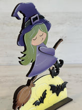 Load image into Gallery viewer, Flying Witch Halloween Standing File SVG, Pumpkin, Witch, Jack-o-lantern, Trick Or Treat Tiered Tray Glowforge, LuckyHeartDesignsCo