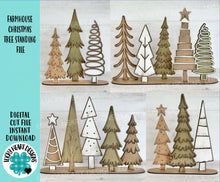 Load image into Gallery viewer, Farmhouse Christmas Tree Standing File SVG, Christmas mantle decor, Centerpiece, glowforge, LuckyHeartDesignsCo
