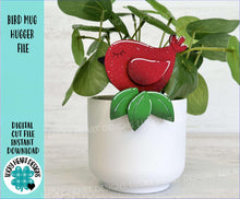 Load image into Gallery viewer, Bird Mug Hugger File SVG, Glowforge Tiered Tray, Tray Decor, Plant Topper, Cardinal, Gift, LuckyHeartDesignsCo