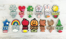 Load image into Gallery viewer, Seasonal Set Mug Hugger File SVG, Glowforge Tiered Tray, Tray Decor, Christmas, Fall, Halloween, Spring Holiday, Topper, LuckyHeartDesignsCo