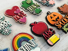 Load image into Gallery viewer, Seasonal Set Mug Hugger File SVG, Glowforge Tiered Tray, Tray Decor, Christmas, Fall, Halloween, Spring Holiday, Topper, LuckyHeartDesignsCo