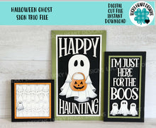 Load image into Gallery viewer, Halloween Ghost Sign Trio File SVG, Trick or Treat, BOO, Pumpkin, Witch, Jack-o-lantern, Tiered Tray Glowforge, LuckyHeartDesignsCo