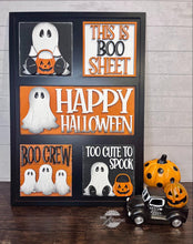 Load image into Gallery viewer, Ghost Interchangeable Leaning Sign File SVG, Glowforge Tiered Tray, Halloween, Boo, Trick or Treat, LuckyHeartDesignsCo