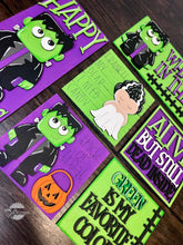 Load image into Gallery viewer, Frankenstein Halloween Interchangeable Leaning Sign File SVG, Trick or Treat, Monster, Glowforge Tiered Tray, LuckyHeartDesignsCo