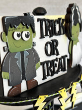 Load image into Gallery viewer, Frankenstein Halloween Quick and Easy Tiered Tray File SVG, Monster, Pumpkin, Jackolantern, Glowforge Tier Tray, LuckyHeartDesignsCO