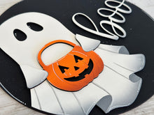 Load image into Gallery viewer, Ghost Halloween Boo Door Hanger Sign File, Glowforge Jack o Lantern, Trick or Treat, LuckyHeartDesignsCo