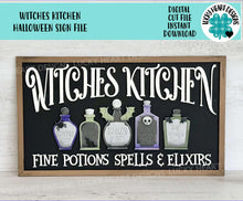 Load image into Gallery viewer, Witches Kiitchen Halloween Sign File SVG, Glowforge, Potion, Trick or Treat, Spells, LuckyHeartDesignsCo