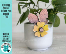 Load image into Gallery viewer, Butterfly Spring Flower Mug Hugger File SVG, Glowforge Tiered Tray, Tray Decor, Plant Topper, Gift, LuckyHeartDesignsCo