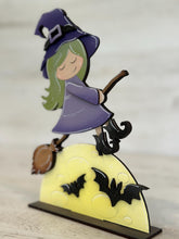 Load image into Gallery viewer, Flying Witch Halloween Standing File SVG, Pumpkin, Witch, Jack-o-lantern, Trick Or Treat Tiered Tray Glowforge, LuckyHeartDesignsCo