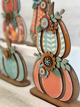 Load image into Gallery viewer, Chunky Layered Standing Floral Pumpkin File SVG, Fall Glowforge, Shelf Sitter, Gourd, Flower, LuckyHeartDesignsCo