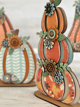 Load image into Gallery viewer, Chunky Layered Standing Floral Pumpkin File SVG, Fall Glowforge, Shelf Sitter, Gourd, Flower, LuckyHeartDesignsCo