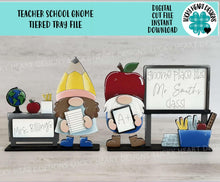 Load image into Gallery viewer, Teacher School Gnomes Tiered Tray File SVG, Glowforge, Classroom, Teacher Gift, Personalized, LuckyHeartDesignsCo