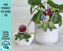 Load image into Gallery viewer, Snail Mushroom Mug Hugger File SVG, Glowforge Tiered Tray, Tray Decor, House, Plant Hugger, Gift, Topper, LuckyHeartDesignsCo