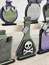 Load image into Gallery viewer, Standing Potion Bottles Halloween File SVG, Tier Tray, Witch, Tiered Tray, Trick or Treat, Glowforge Laser, LuckyHeartDesignsCo