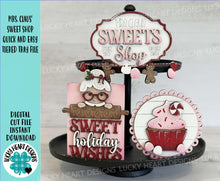 Load image into Gallery viewer, Mrs. Claus Sweet Shop Quick and Easy Tiered Tray File SVG, Glowforge Christmas, Candy cane, Gingerbread, LuckyHeartDesignsCo