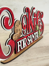 Load image into Gallery viewer, Cookies For Santa Shelf Sitter Christmas Standing Sign File SVG, Elf, Bakery, Mantle decor, Centerpiece, glowforge, LuckyHeartDesignsCo