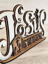Load image into Gallery viewer, Jesus Christmas Shelf Sitter Standing Sign File SVG, Nativity, Religious, Mantle decor, Centerpiece, glowforge, LuckyHeartDesignsCo