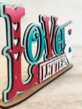 Load image into Gallery viewer, Love Letters Shelf Sitter Standing Sign File SVG, Valentine, Heart, Be Mine, Mantle decor, Centerpiece, glowforge, LuckyHeartDesignsCo