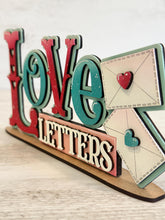 Load image into Gallery viewer, Love Letters Shelf Sitter Standing Sign File SVG, Valentine, Heart, Be Mine, Mantle decor, Centerpiece, glowforge, LuckyHeartDesignsCo