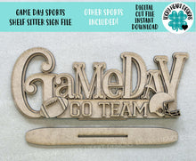 Load image into Gallery viewer, Game Day Shelf Sitter Standing Sign File SVG, Glowforge, Football, Soccer, Baseball, Hockey, Sports, Basketball, LuckyHeartDesignsCo