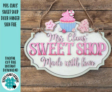 Load image into Gallery viewer, Mrs. Claus' Sweet Shop Door Hanger Sign File SVG, Christmas, Santa, Cookies, Candy Cane, Glowforge, LuckyHeartDesignsCo