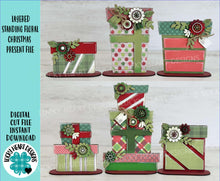 Load image into Gallery viewer, Layered Standing Floral Christmas Present File SVG, Holiday Gift, Flower, Birthday, Glowforge, LuckyHeartDesignsCo