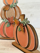 Load image into Gallery viewer, Chunky Layered Standing Floral Pumpkin File SVG, Fall Glowforge, Shelf Sitter, Gourd, Flower, LuckyHeartDesignsCo