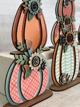 Load image into Gallery viewer, Chunky Layered Standing Floral Pumpkin File SVG, Fall Glowforge, Shelf Sitter, Gourd, Flower, LuckyHeartDesignsCo