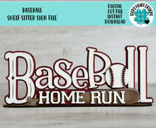 Load image into Gallery viewer, Baseball Shelf Sitter Standing Sign File SVG, Glowforge, Sports, Home run, Softball, Sports, LuckyHeartDesignsCo