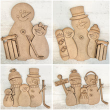 Load image into Gallery viewer, Snowman Family Standing Shelf Sitter File SVG, Glowforge Snowmen Personalized Winter Decor LuckyHeartDesignsCo