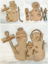 Load image into Gallery viewer, Snowman Family Standing Shelf Sitter File SVG, Glowforge Snowmen Personalized Winter Decor LuckyHeartDesignsCo