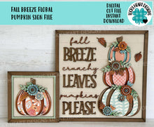 Load image into Gallery viewer, Fall Breeze Chunky Floral Pumpkin Sign File SVG, Glowforge, Flower, Farmhouse, Fall, Gourd, LuckyheartDesignsCo