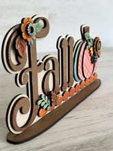 Load image into Gallery viewer, Fall Floral Pumpkin Standing Word File SVG, Fall Glowforge, Leaves, Leaf, Shelf Sitter, Gourd, Flower, LuckyHeartDesignsCo