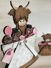 Load image into Gallery viewer, Highland Cow Valentine Chocolate For The Flower Basket Interchangeable File SVG, TINY Sweets Candy Tiered Tray Glowforge LuckyHeartDesignsCo