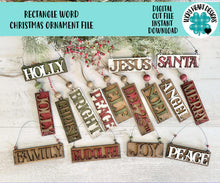 Load image into Gallery viewer, Rectangle Word Christmas Ornament File SVG, Santa, Peace, Merry, Rudolph, Farmhouse, Holiday Glowforge, LuckyHeartDesignsCo