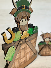 Load image into Gallery viewer, St. Patrick's Day Highland Cow For The Flower Basket Interchangeable File SVG TINY, Lucky Horseshoe Clover Glowforge LuckyHeartDesignsCo