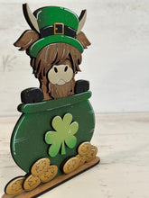 Load image into Gallery viewer, Highland Cow Pot Of Gold File SVG TINY, Lucky, Farm, Clover, Leprechaun, St, Patrick's Day, Glowforge LuckyHeartDesignsCo
