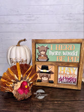 Load image into Gallery viewer, Highland Cow Thanksgiving Interchangeable Leaning Sign File SVG, Glowforge, Farm, Pie, Leaves, Leaf, Autumn, LuckyHeartDesignsCo