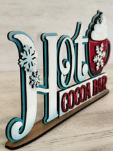 Load image into Gallery viewer, Hot Cocoa Shelf Sitter Standing Sign File SVG, Snowflake, Chocolate, Winter, Mantle decor, Centerpiece, glowforge, LuckyHeartDesignsCo