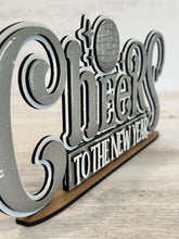 Load image into Gallery viewer, Cheers New Years Shelf Sitter Standing Sign File SVG, Celebrate, January, Mantle decor, Centerpiece, glowforge, LuckyHeartDesignsCo