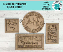 Load image into Gallery viewer, Reindeer Christmas Sign Bundle Set File SVG, Glowforge, Holiday, Rudolph, North Pole, Santa, LuckyHeartDesignsCo