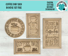 Load image into Gallery viewer, Coffee Bar Sign Bundle Set File SVG, Glowforge, Coffee Mug, Door Hanger, LuckyHeartDesignsCo